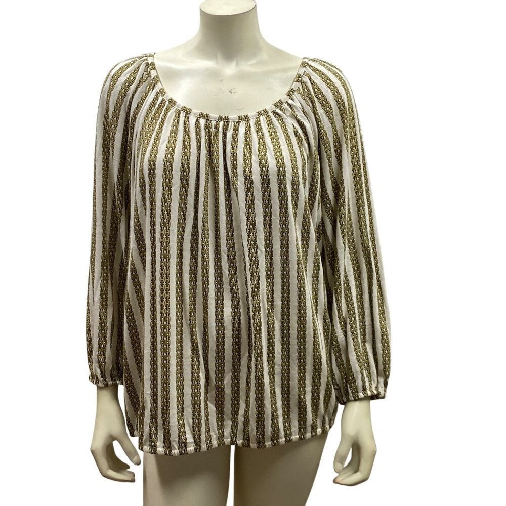 Michael Kors Womens Long Sleeve Blouse Beige & Gold ‎ XL